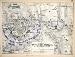 スモレンスコとヴァルテリーナの戦いの地図、ウィリアムブラックウッドアンドサンズ発行、エジンバラとロンドン、1848年（手描きの彫刻）